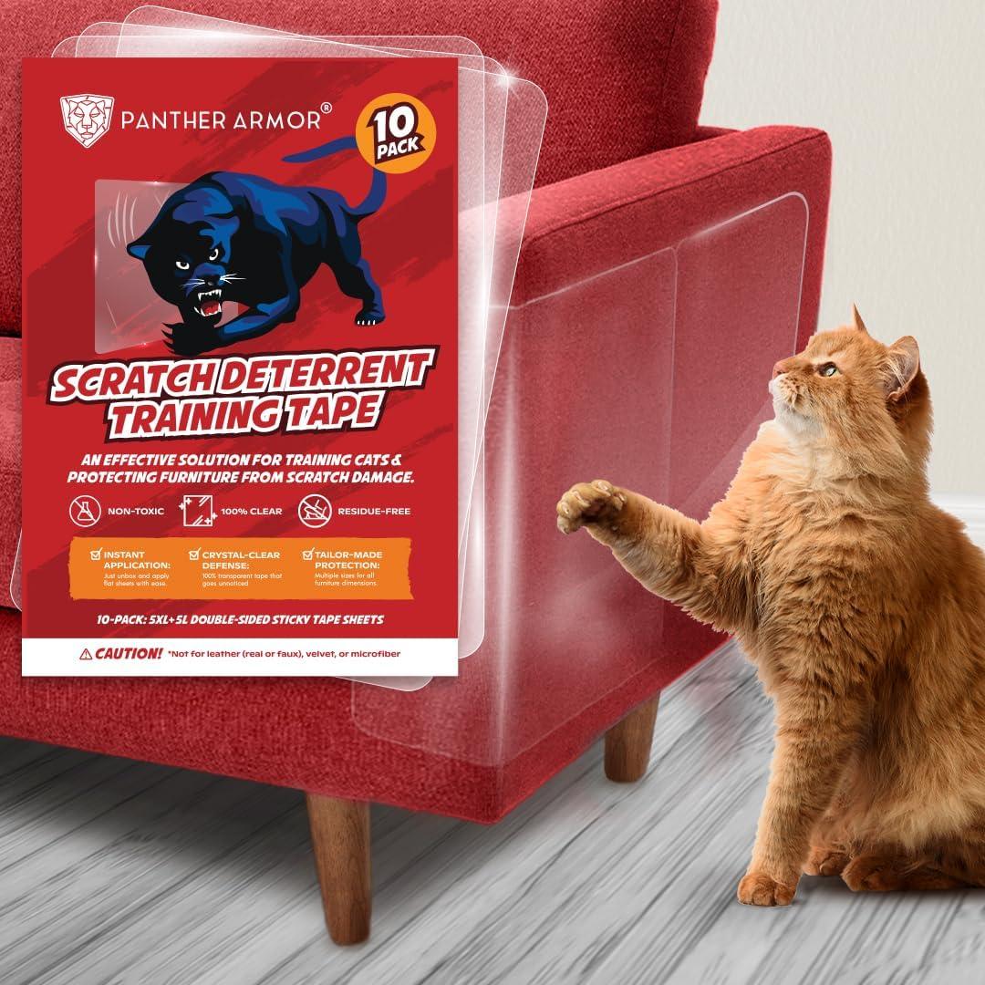 Panther Armor Cat Scratch Furniture Protector  Double Sided Anti Cats Scratching Sticky Tape  10 Sheets, 5-Pack XL 16" L 12" W + 5-Pack Large 17" L 10" W Furniture Protectors  Clear Training Tape