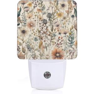 Boho Watercolor Floral Night Light, Dusk to Dawn Sensor Night Lights for Bedroom Bathroom Kitchen Hallway Stairs Hallway, Plug into Wall Nightlights
