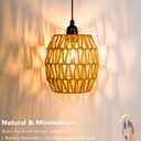 Battery Operated Chandelier, 2 Pack Natural Rattan Pendant Lights - Waterproof Outdoor Boho Hanging Lamps with Egg-Shaped Design, for Patios, Pergolas, Porch, Gazebo & Indoor Ceiling Decor