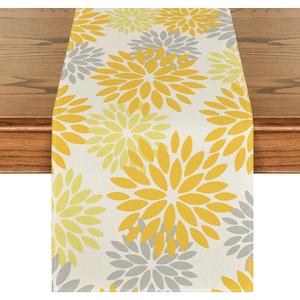 Artoid Mode Yellow Dahlia Floral Pinnata Summer Table Runner, Seasonal Spring Holiday Kitchen Dining Table Decoration for Home Party Decor 13x90 Inch
