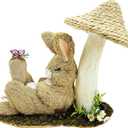 naturevibe 8.9 Inches Sisal Bunny Easter Decor,Natural Easter Bunny Resting Under Mushroom for Centerpieces for Tables,Decorative Farm Animals Bunny Figurine as Spring Decorations for Home
