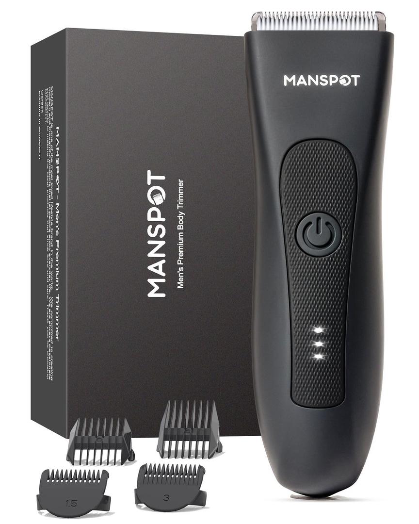 MANSPOT Manscape Groin & Body Hair Trimmer for Men, Electric Ball Pubic Trimmer Shaver,Manscape Kit with 4 Guard,Replaceable Ceramic Blade Heads,Waterproof Wet/Dry Shaver,90 Minutes Shaving (Black)