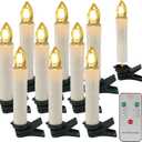 EuroFone LED FlamelessTaper Candles with Remote and Removable Clips, Battery Operated, Drip Effect, for Christmas, Decoration, Set of 10 (Warm White-W7)