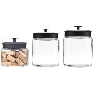 Anchor Hocking Montana Glass Jars with Fresh Seal Lids Canister Set, Black Metal, 3-Piece Set (48 Ounces)