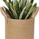 Round Wicker Basket with Handle, 11"x11" Woven Jute Plant Basket for 10" Pot, Indoor Boho Tree Planter, Decorative Flower Pot Cover, Rustic Holder for Plants and Decor, Shoe Bin for Entryway
