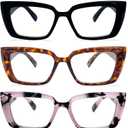 Stylish Blue Light Blocking Reading Glasses for Women 3 Pack with Spring Hinge, Multiple Strengths (3 Mix Color-2)