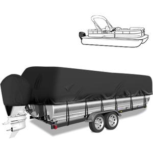 900D Pontoon Boat Cover 21-24 FT with Motor Cover, Black | Fits 21-24 ft Pontoon Boats up to 102" Beam, Heavy Duty Marine-Grade Canvas, Motor Cover Included, UV & Tear-Resistant