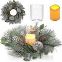 18" Christmas Wreath for Table Centerpieces Advent Wreath with Flameless Candles Table Wreath with Detachable Glass Holder Rusitc Christmas Candle Centerpieces Artificial Wreaths for Front Door Window