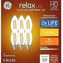 GE Relax 6-Pack 40 W Equivalent Dimmable Soft White B11 BC LED Light Fixture Light Bulb Vintage Soft LED Decorative Candelabra Light Bulb 2-Packs