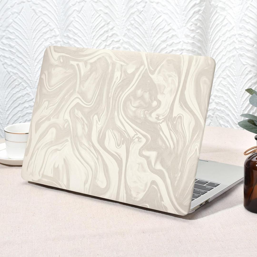 Seorsok Compatible with MacBook Air 13 Inch Case 2022 2021 2020 2019 2018 Release A1932 A2179 M1 A2337 Touch ID, Luxurious and Skin-Friendly Leather Plastic Hard Shell & Keyboard Cover, Khaki Wave