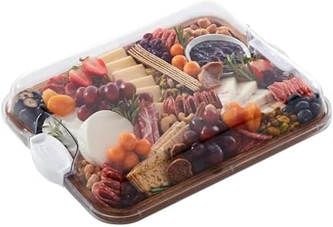 FARBERWARE Build-A-Board Acacia Cutting Board with Built-in Storage Compartments, Clear Locking Lid & White Handles, Great for Charcuterie & Snacks