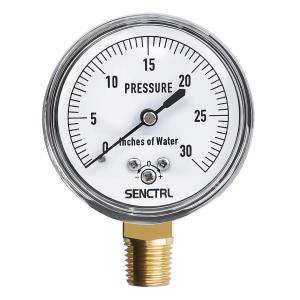 SENCTRL 0-30 Inches of Water Column Gauge, Low Pressure Capsule Gauge, 2-1/2" Dial Size, 1/4" NPT Lower Mount, Zero Adjustment, for Air Water Gas Pressure Test