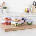 Amazon Basics Leak-Proof Glass Locking Lids Food Storage Containers, 14-Piece Set, 7 Count of Bases and 7 Plastic Lids, Clear, Blue, BPA Free