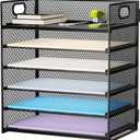 Marbrasse 6 Tier Paper Organizer Letter Tray - Mesh Desk File Organizer with Handle, Paper Sorter Organizer for Letter/A4 Office File Folder Holder - Black (6 Tier - Black)