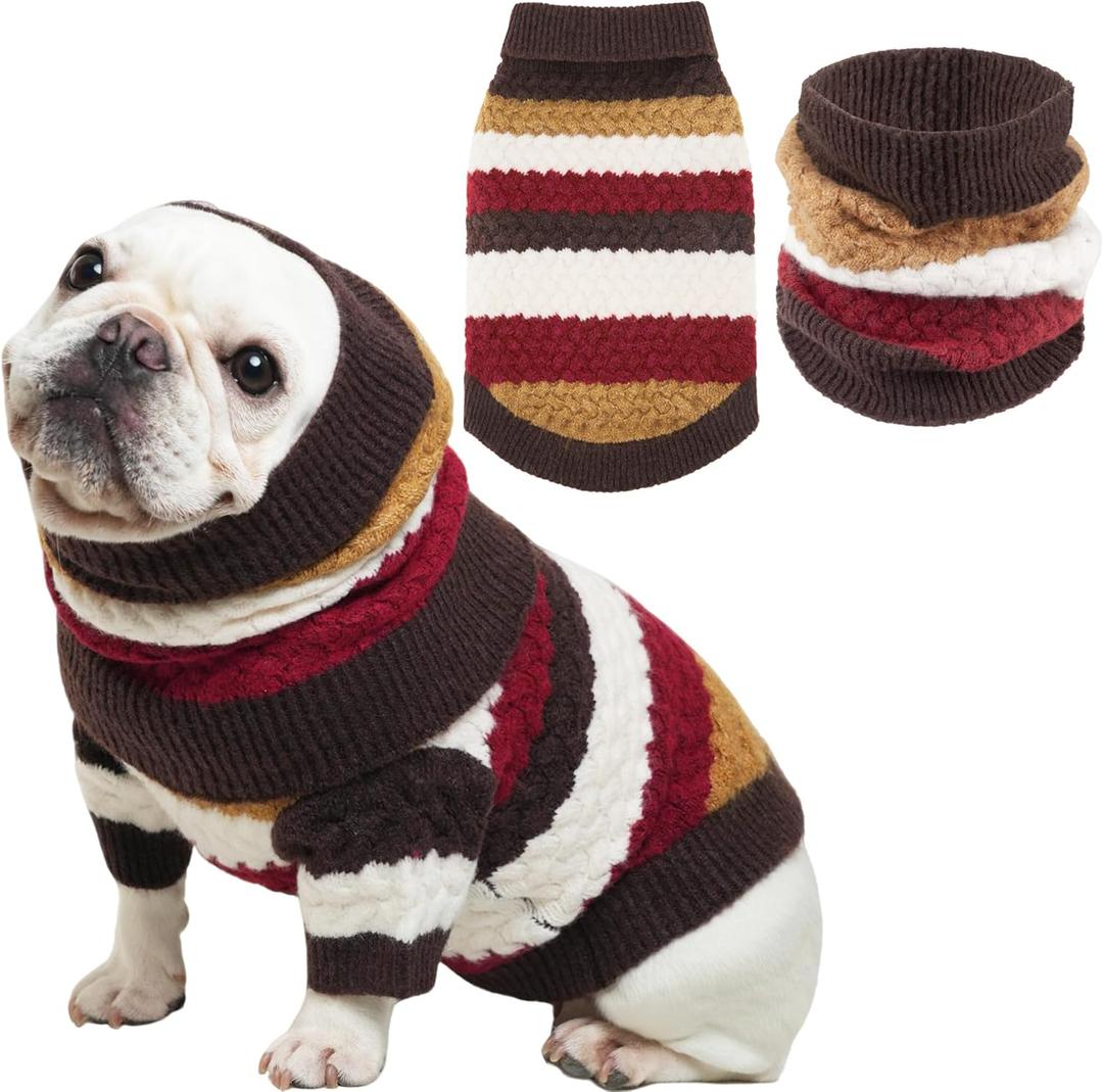 2 Pcs Scarf and Sweater Set for Dogs & Owners, Soft & Warm Dog Ear Protection, Cozy Dog Earmuffs Anxiety Reducing, Fashionable Winter Scarf for Small/Medium/Large Dogs and Humans, Brown