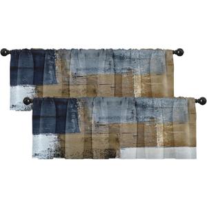 Emvency 2 Pack Valances Window Treatments, Grey and Brown Painting Art Modern Abstract Blackout Adjustable for Living Room Bathroom Bedroom Kitchen Over Sink, 18x52 Inch Rod Pocket Valances