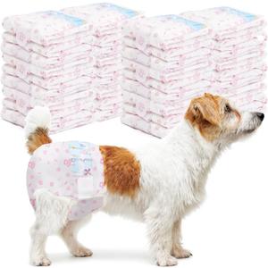 Disposable Dog Diapers Female 90 Count Puppy Diapers Female (Waist 11-18.9 in M) Super Absorbent Small Doggie Diapers for Heat Excitable Urination or Incontinence - Pink