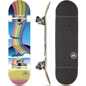 Magneto Maple Wood Complete Skateboard - Beginner Cruiser Skateboard - Smooth Rides with ABEC-5 Bearings - Trick-Ready Double Kicktail Board - 27.5 x 7.75 in, Rainbow