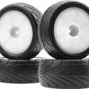 4Pack ShareGoo RC 85mm/3.34" Rubber Tires Front Rear Tyres 12mm Hex Wheel Compatible with Redcat HPI HSP Kyosho 1/10 RC Off-Road Car Buggy (White)