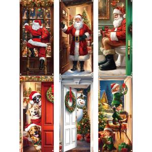 Preboun 6 Pcs Christmas Door Cover Decoration Front Door Backdrop Window Cover House Santa Elves Christmas Outdoor Sign for Home Wall Indoor Party Decorations 78 x 35 Inches
