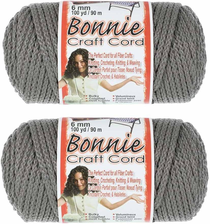 Pepperell Bonnie Braid Macrame Cord | 6mm x 100yd | Smoke Gray (Value 2-Pack) | Twisted Polypropylene Cord for DIY Crafts, Plant Hangers, Wall Hangings, Crochet & Macrame | Long-Lasting, Vibrant Color