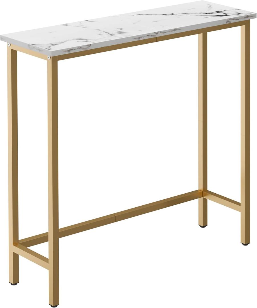 HollyHOME Narrow Hallway Table, 29.5" Small Console Stand, Slim Entryway Table, Sofa Desk, for Hallway, Bedroom, Living Room, Foyer, Marble Texture