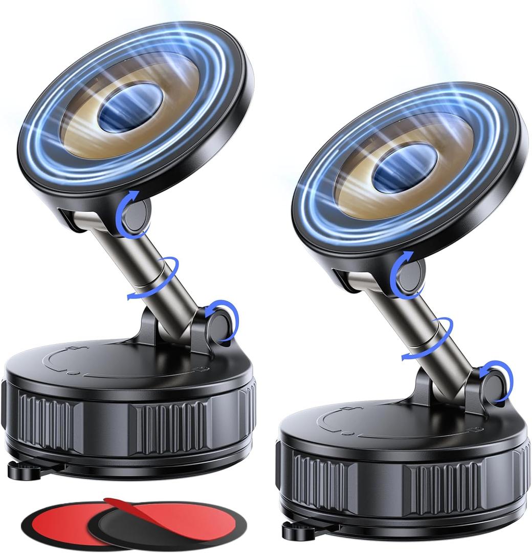 Vacuum Magnetic Phone Holder for Car360 Adjustable Suction Cup Phone Mount for Magsafe, Foldable Reinforced 98LBS Ultra Vacuum Magnetic Phone Stand for All Smartphones & All Car Models (2 Pack)