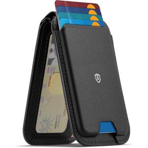 SHIELDON Genuine Leather Strong Magnetic Wallet for MagSafe, Phone Wallet Stand for Men Women, 6 Card Holders, Angle Adjustment, RFID Blocking, Compatible with iPhone 17/16/15/14/13/12 Series - Black