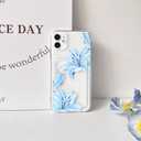 NITITOP Compatible with iPhone 12 Case with Card Holder Clear Cute Floral Lily Flowers Butterfly for Women Girls Soft TPU Shockproof Wallet Case Protective Phone Cover - Blue