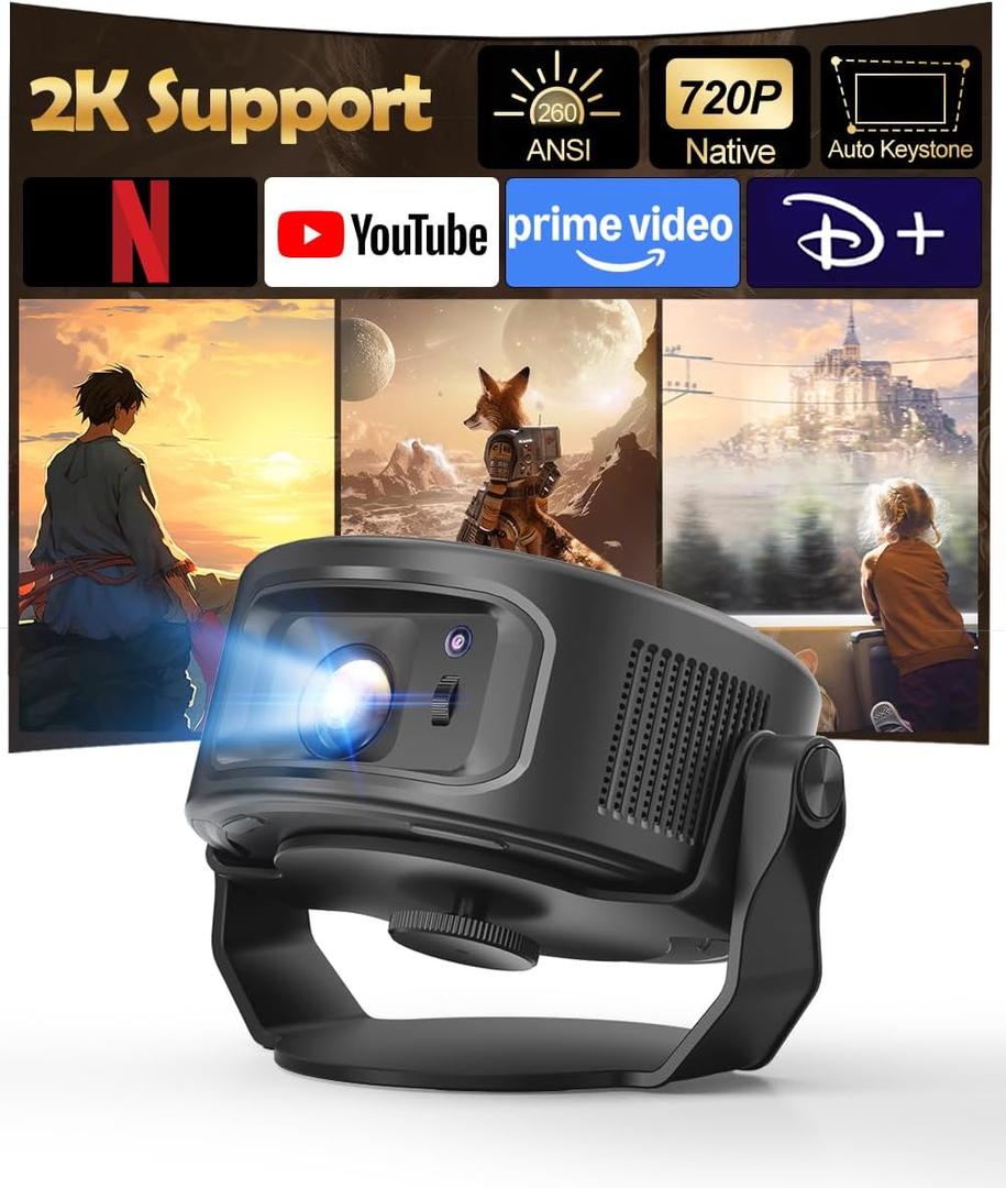 Magcubic Smart Projector 2K Support, Portable Projector with WiFi 5 and Bluetooth 5.0, Voice Control, Auto Keystone, Built-in Apps, Mini Proyector for Movie Home Outdoor (HY300GT) (Pure Black)
