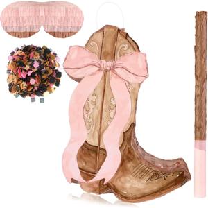 Bow Cowgirls Boot Piata Birthday Party Decors Western Cowgirls Party with Blindfold Stick and Confetti for Photo Prop Candy Holder Supplies