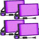 200W Blacklight Flood Light with 10ft Cord+Switch, Aluminum Shell, IP66 Waterproof Outdoor LED Black Lights for Large Space, Glow Party, Halloween, Stage, Gym, Poster, Body Paint, 4 Pack