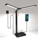 LED Desk Lamp with Dual Heads, Height Adjustable, USB Charging Port, 5 Light Modes & Dimmable Brightness, Bedside Lamp for Reading, Crafting, Work, Study (Black, 15W) (large 57cm tall)