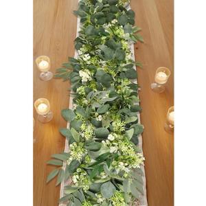 6Ft Eucalyptus Garland, Artificial lvy Greenery Vines with Flower Gypsophila Willow Leaves for Home Wedding Arch Party Table Runner Centerpiece Decor (2pcs)