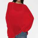 Cioatin Women Oversized Long Sleeve Sheer Mesh Knit Sweater Tops Y2K Summer Loose Hollow Out Pullover Jumper Shirt Beach Red (Red, S)