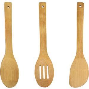 3-Piece Wooden Utensil Set for Cooking - Wooden Spoon, Slotted Spoon & Spatula - Non-Scratch, Heat Resistant Kitchen Tools for Non-Stick Pans, Baking & Stirring