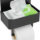 JUYSON Toilet Paper Holder with Shelf, Flushable Wipes Dispenser Fits for Bathroom Wipe Storage, Keep Your Wipes Hidden Out of Sight - SUS304 Stainless Steel Wall Mount Organizer (Matte Black)