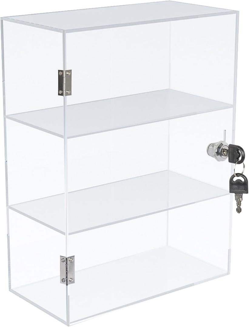 DuvinDD Acrylic Display Case with Lock, Countertop Locking Display Cabinet with Shelves and Door, Clear Acrylic Storage Cabinet Collectibles Showcase, Safe Organizer for Home Office 11.8x5.9x15.7inch (12 x 6 x 16 inch)