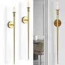 Gold Candle Sconces Set of 2, Retro Long Metal Candle Holders for Wall, Elegant Wall Decor for Living Room, Dining Room, Bathroom, and Office