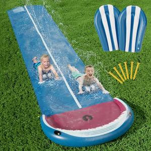 Jasonwell Slip and Water Slide - 20Ft Heavy Duty Lawn Slip Waterslide for Kids Adults with Splash Sprinkler N 2 Bodyboards Backyard Summer Outside Outdoor Water Play Toys (Shark-2Lanes)