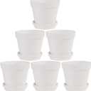 Fcacti 5.5 Inch White Clay Pot for Plant with Saucer - 6 Pack Large Terra Cotta Plant Pot with Drainage Hole, Flower Pot with Tray, Terracotta Pot for Indoor Outdoor Plant