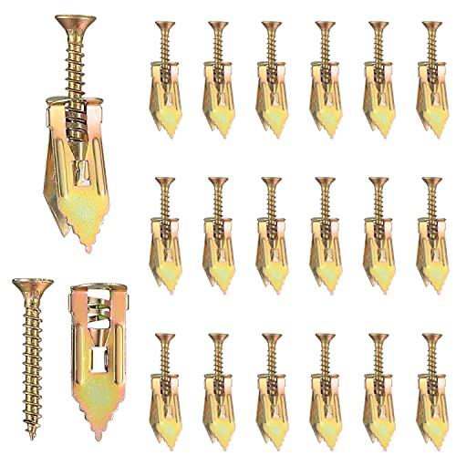 50 Pcs Self Drilling Drywall Anchors with Screws Kit, Zinc Plated Steel Wall Anchors and Self Tapping Screws Heavy Duty, No Drill Or Holes in Wall, for TV, Shelf Straps, Bike, Cabinets
