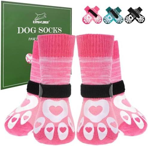 EXPAWLORER Dog Socks to Prevent Licking Paws with Grippers for Hardwood Floors Anti Slip, Glow-in-the-Dark Dog Cold Winter Shoes Booties Boots & Paw Protectors for Small Senior Dogs, S