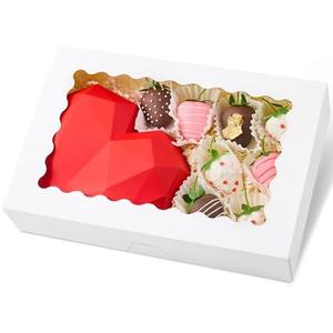 Kucoele 30 PCS Bakery Boxes with Window, 12 x 8 x 2.5 Inches Pastry Boxes Auto-Popup Treat Boxes for Chocolate Covered Strawberries, Cookies, Muffins, Donuts, Breakable Hearts