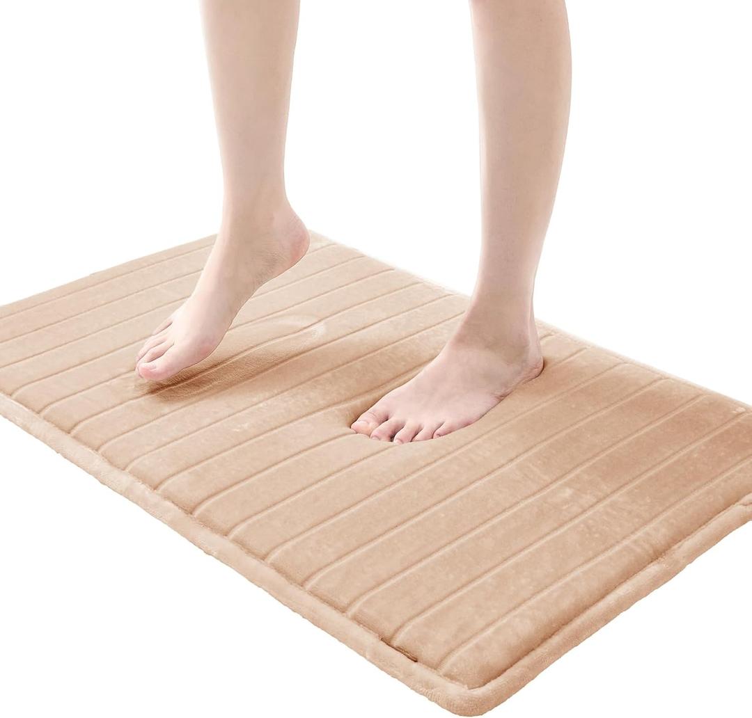 Luxury Plus Bath Rug with Memory Foam - 21 x 34 Inches Ultra Soft Non-Slip Bath Mat, Super Absorbent Quick-Dry Bathroom Floor Mat for Shower, Tub (Linen (Canvas))