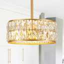 Salaiwei 12 3-Light Modern Crystal Chandeliers Gold Dinning Room Light Fixture, Round Pendant Light Kitchen Island Chandelier, Flush Mount Ceiling Light for Living Room Entryway Bedroom Foyer