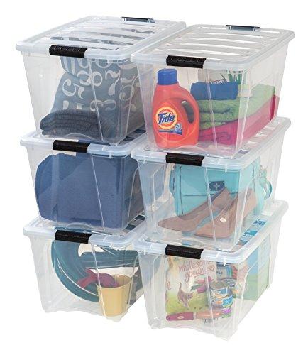 IRIS USA 54 Qt Stackable Plastic Storage Bins with Lids, 3 Pack - BPA-Free, Made in USA - See-Through Organizing Solution, Latches, Durable Nestable Containers, Secure Pull Handle - Clear