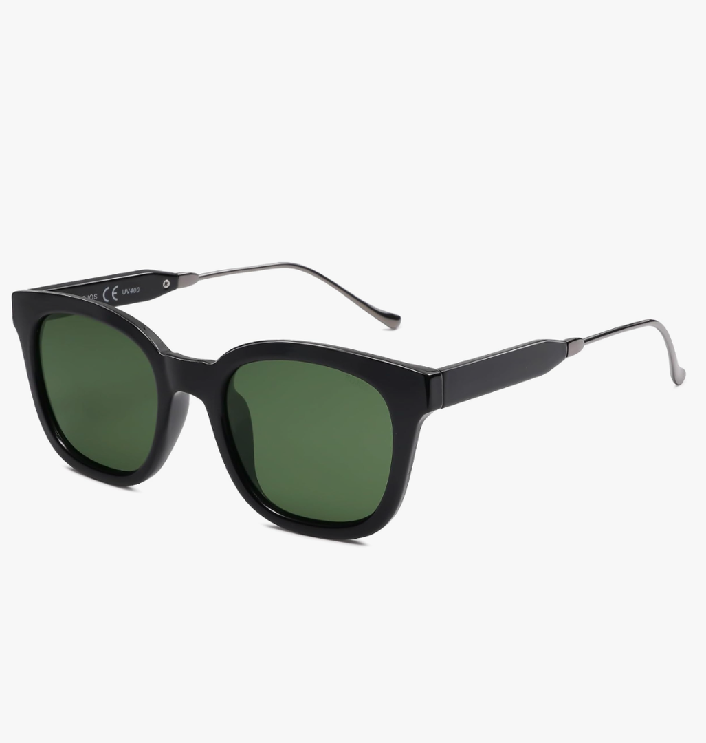 SOJOS Classic Square Polarized Sunglasses Womens Mens Retro Trendy UV400 Sunnies SJ2050, Black/Dark Green