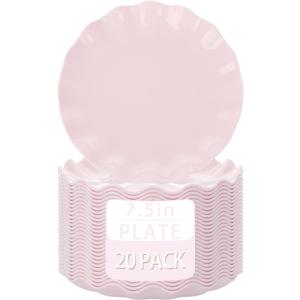LIYH 20 Pcs 7.5 Inch Pink Scalloped Plastic Plates Reusable - Unbreakable Plastic Cake Dessert Plates for Weddings Party Outdoor Picnics Dishwasher Safe BPA Free(20Guests)