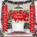 3PCS Merry Christmas Banner Decorations for Home Merry Christmas Door Porch Sign Decorations Banner for Inside Outside Red Xmas Party Decor Santa Snowman Wall Hanging Decor